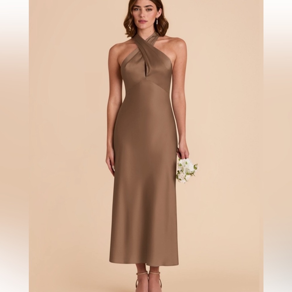 Birdy Grey Monique Matte Satin Mocha Midi Halter Dress